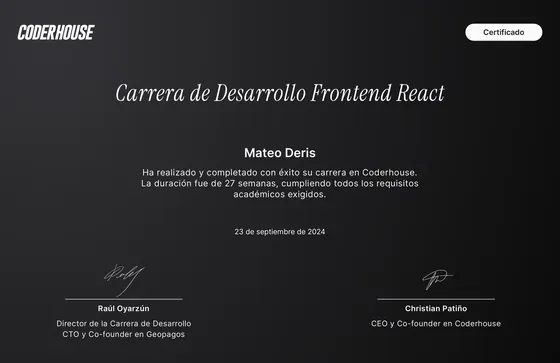 Carrera de Desarrollo Frontend React — CoderHouse